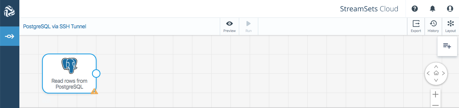 Simple StreamSets Cloud pipeline with PostgreSQL origin